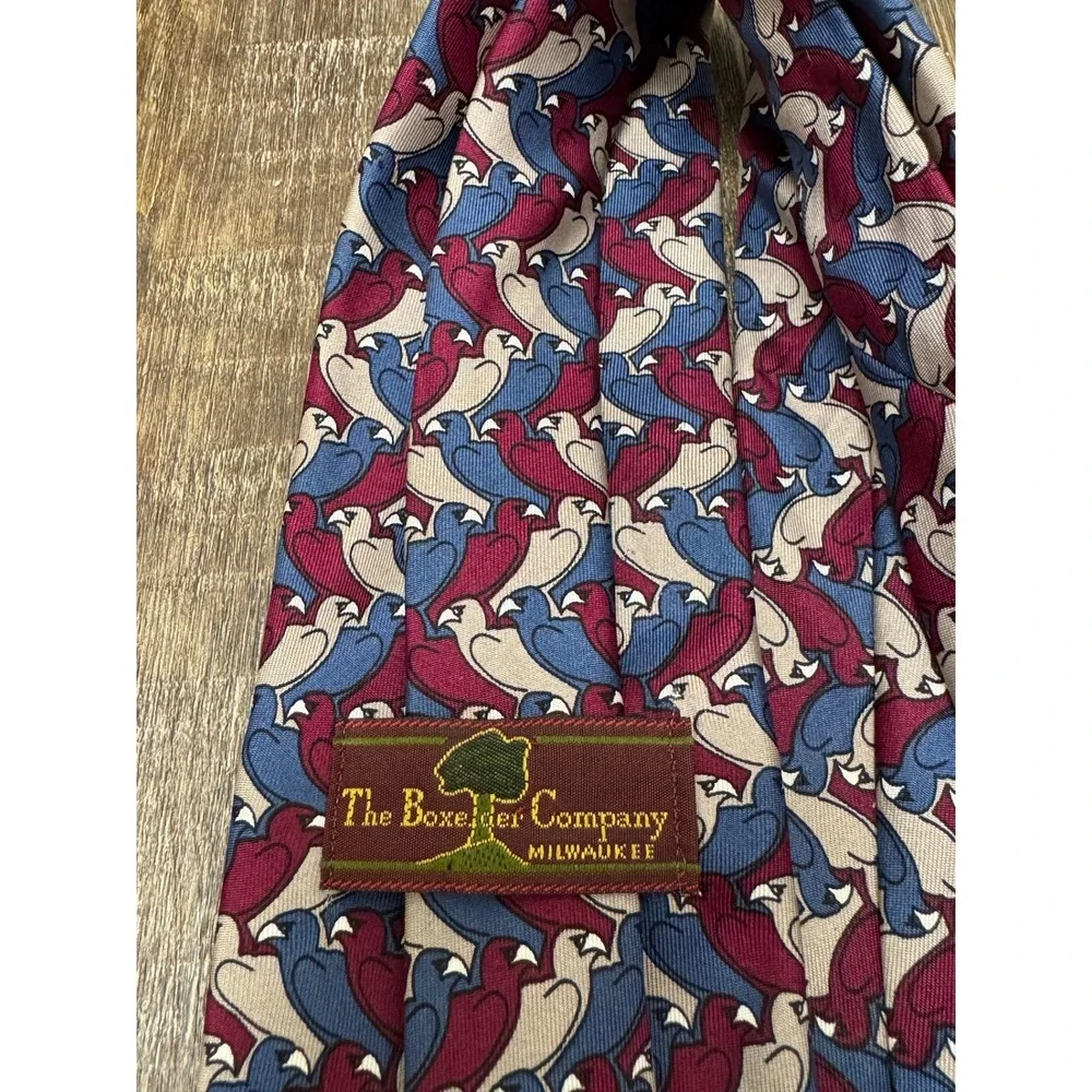 Vintage 1989 MC Escher Bird Tessellation Silk Tie The Boxelder Company Burgundy